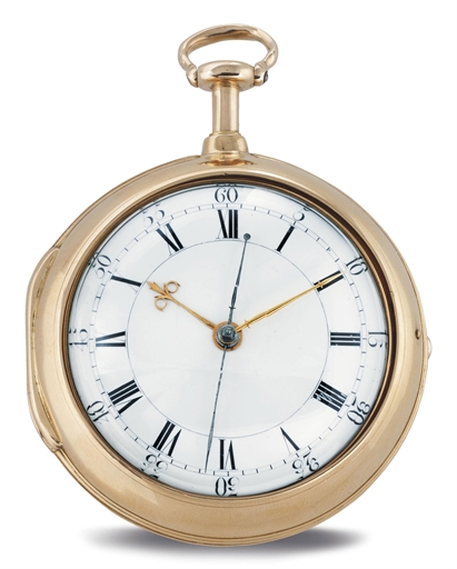 THOMAS MUDGE AND WILLIAM DUTTON. A GOLD PAIR CASE HALF-QUARTER REPEATING VERGE WATCH WITH CENTER SECONDS
