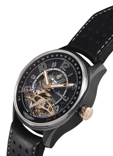 JAEGER-LECOULTRE. A RARE LIMITED EDITION CERAMIC AND 18K PINK GOLD AUTOMATIC TOURBILLON WRISTWATCH WITH DUAL TIME AND RETROGRADE DATE