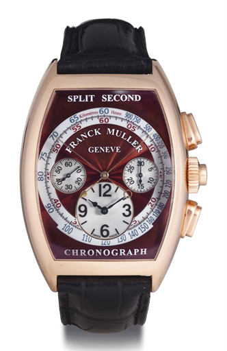 FRANCK MULLER. AN OVERSIZED 18K PINK GOLD AUTOMATIC SPLIT-SECONDS CHRONOGRAPH WRISTWATCH WITH TELEMETER AND TACHOMETER