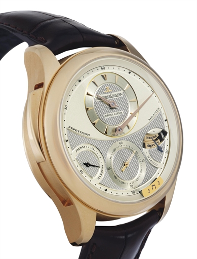 JAEGER-LECOULTRE. A LIMITED EDITION 18K GOLD MINUTE REPEATING WRISTWATCH WITH 15-DAY POWER RESERVE AND SPRING TORQUE INDICATION