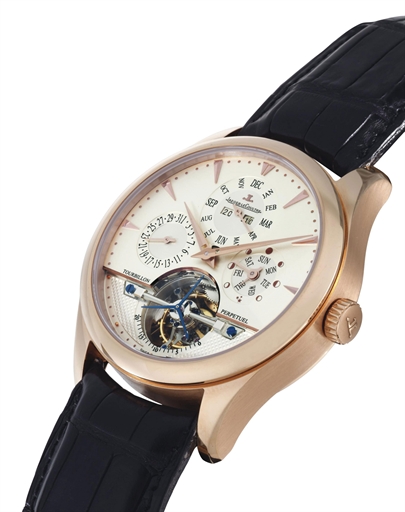 JAEGER-LECOULTRE. A FINE 18K PINK GOLD AUTOMATIC PERPETUAL CALENDAR TOURBILLON WRISTWATCH WITH MOON PHASE INDICATION