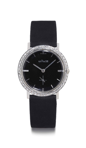 LECOULTRE. A 14K WHITE GOLD AND DIAMOND WRISTWATCH