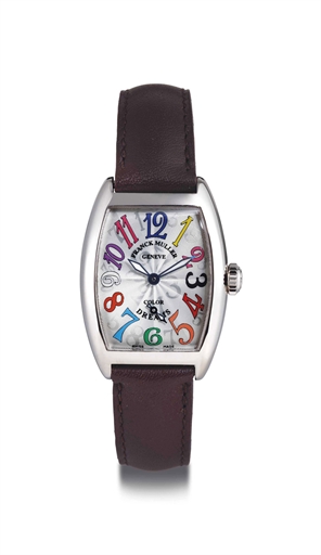 FRANCK MULLER. A LADY'S 18K WHITE GOLD TONNEAU WRISTWATCH