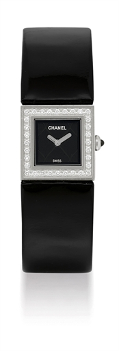 CHANEL. A LADY'S STAINLESS STEEL AND DIAMOND-SET SQUARE WRISTWATCH