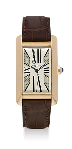 CARTIER. A FINE 18K PINK GOLD RECTANGULAR AUTOMATIC WRISTWATCH WITH SWEEP CENTRE SECONDS