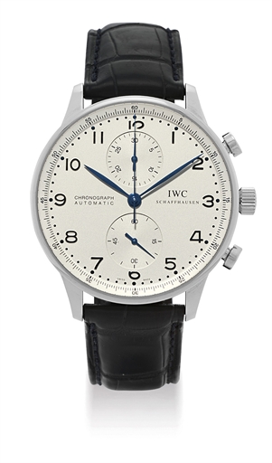 IWC. A LARGE STAINLESS STEEL AUTOMATIC CHRONOGRAPH WRISTWATCH