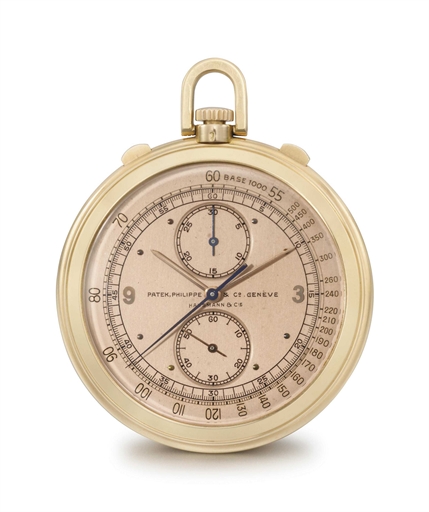 Patek Philippe. A very rare and attractive 18K pink gold openface chronograph keyless lever watch with pink dial