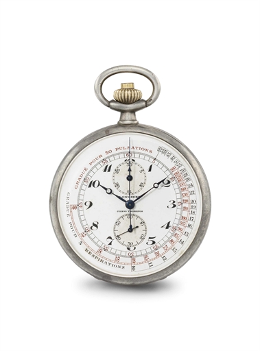 Longines. A rare silver openface chronograph wristwatch with pulsation and respiration scales