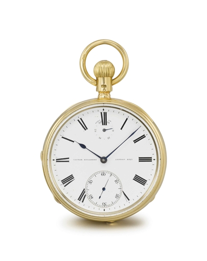 Victor Kullberg. An 18K gold openface keyless and keywound pocket chronometer with power reserve and Kew Observatory Certificate