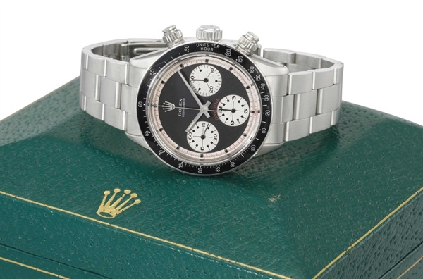 Rolex. A rare and unusual stainless steel chronograph wristwatch with bracelet and box