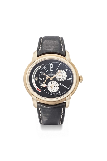 Audemars Piguet. A large 18K pink gold oval limited edition automatic dual time wristwatch with date and power reserve