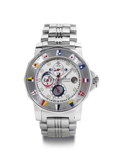 Corum. A Stainless Steel Automatic Dodecahedral Wristwatch With Tide Indication, Date, Center Seconds and Moon Phases