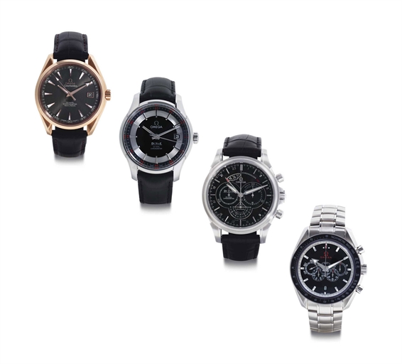 Omega. A Lot of Three Stainless Steel And One 18k Pink Gold Wristwatches