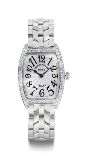 Franck Muller. A Lady's 18k White Gold And Diamond Tonneau Wristwatch With Bracelet