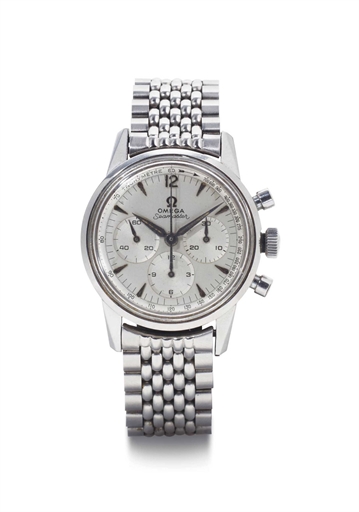 Omega. A Stainless Steel Chronograph Wristwatch With Bracelet