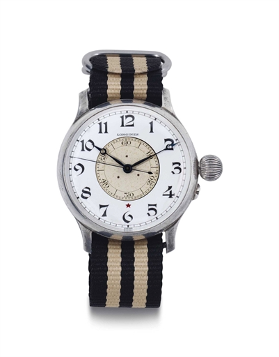 Longines. A Fine And Rare Oversized Silver Pilot's Wristwatch With Center Seconds And Weems Seconds Setting System