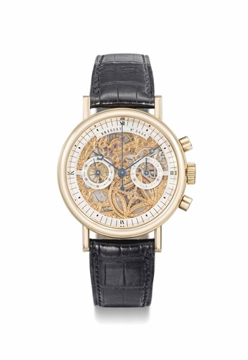 Breguet. A fine 18K pink gold skeletonized chronograph wristwatch