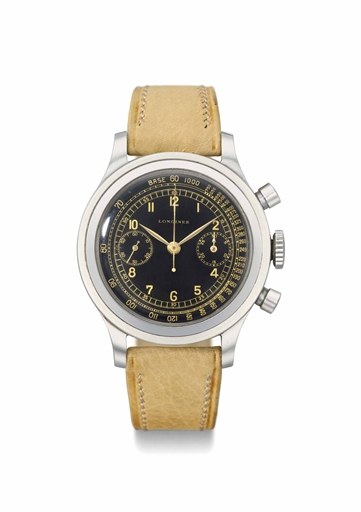 Longines. An attractive and large stainless steel flyback chronograph wristwatch with black dial