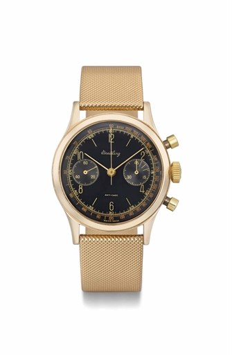 Breitling. A fine 18K pink gold chronograph wristwatch with black dial