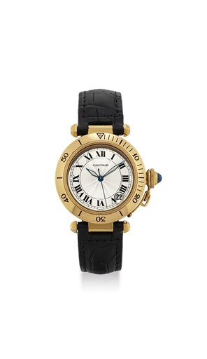 CARTIER. AN 18K GOLD AUTOMATIC WRISTWATCH WITH SWEEP CENTRE SECONDS AND DATE