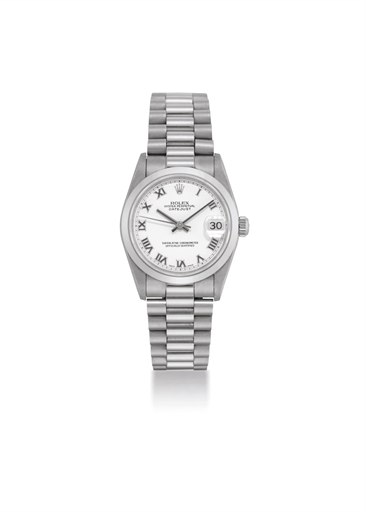 ROLEX. A FINE PLATINUM AUTOMATIC MID SIZE WRISTWATCH WITH DATE, SWEEP CENTRE SECONDS AND BRACELET