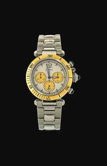 A stainless steel 'Pasha' chronograph wristwatch, by Cartier