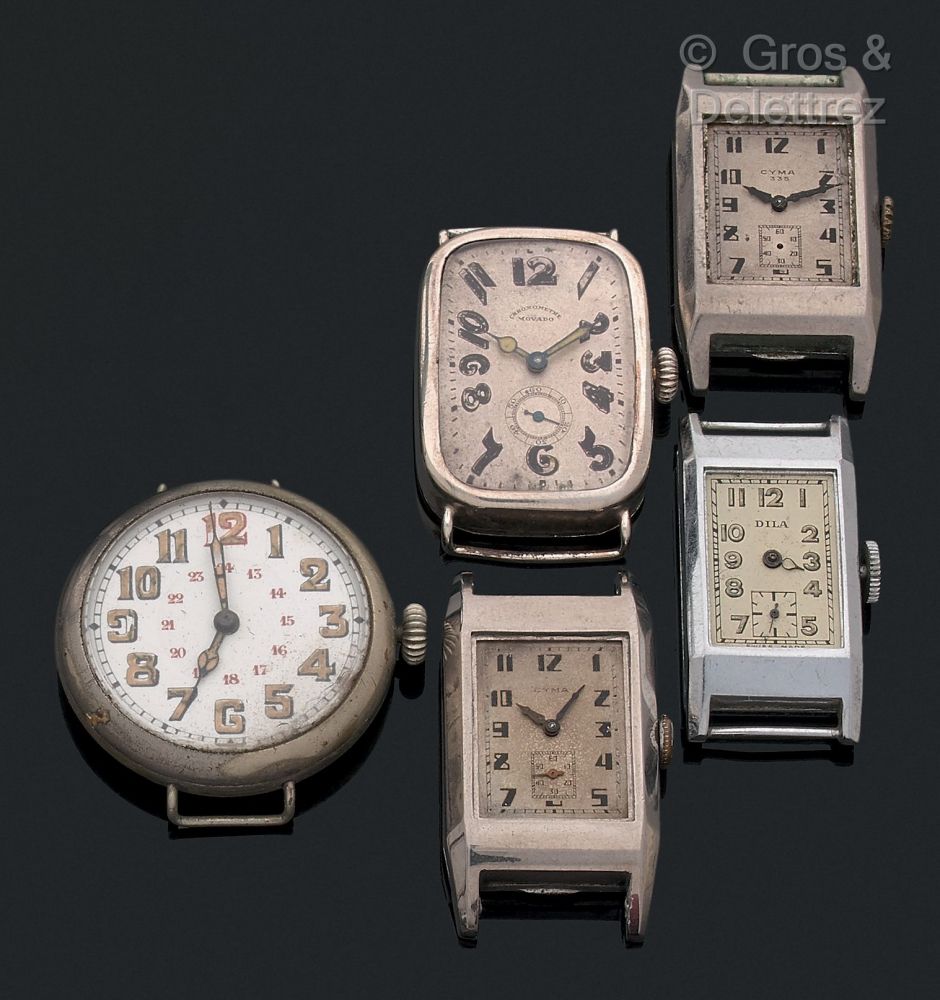 Lot comprenant 5 montres rectangles et une... - Lot 10 - Gros Delettrez