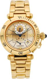 Cartier Ref. 2395 Gold Two Time Zone Pasha With Power Indication....