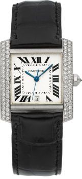 Cartier Very Fine 18k White Gold and Diamond Gent's Automatic Tank.Francaise....