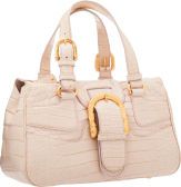 Escada Beige Crocodile Satchel Bag with Gold Hardware.