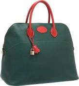 Hermes 45cm Vert Fonce Rouge Vif Ardennes Leather Sellier.Travel Bolide with Gold Hardware.