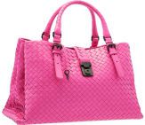 Bottega Veneta Pink Intrecciato Leather Roma Tote Bag.