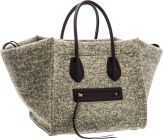 Celine Green Black Wool Phantom Luggage Tote Bag.