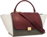 Celine Burgundy Python Olive Green and Cream Leather Trapeze.Bag.