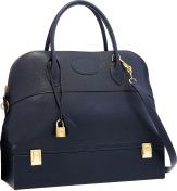 Hermes Blue Marine Courchevel Leather Macpherson Bolide Bag with.Gold Hardware.
