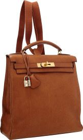 Hermes 28cm Natural Buffalo Leather Kelly Ado Backpack Bag with.Gold Hardware.