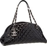 Chanel Black Patent Leather Mademoiselle Bowling Bag with Silver.Hardware.