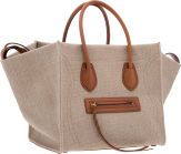 Celine Brown Leather Tan Burlap Canvas Phantom Luggage Tote.Bag.