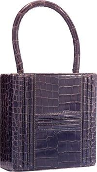 Hermes Shiny Blue Saphir Porosus Crocodile Cadena Bag with Gold.Hardware.
