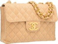 Chanel Natural Quilted Jute Jumbo Single Flap Bag with Gold.Hardware.