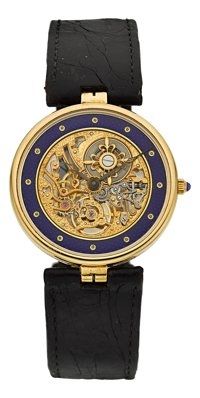 Patek Philippe Very Fine Rare Ref. 3883 Skeleton Wristwatch.With Unique Gold Enamel Case, circa 1990's....