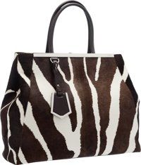 Fendi Zebra Ponyhair Brown Leather 2 Jours Tote Bag with.Silver Hardware.