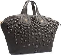 Givenchy Black Leather Nylon Studded Nightingale Bag with.Gold Hardware. Very Good Condition. 14 Width x 13.Height...