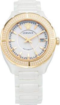 Versace Diamond, Gold Plated Stainless Steel White Enamel.Automatic Watch. Excellent Condition. 1.5 Width x 10.Len...