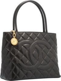 Chanel Black Quilted Caviar Leather Medallion Tote Bag with Gold.Hardware. Excellent Condition. 12 Width x 10.Height...