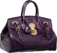 Ralph Lauren Matte Deep Purple Alligator East West Ricky Bag..Excellent to Pristine Condition. 14 Width x 8.5.Height...