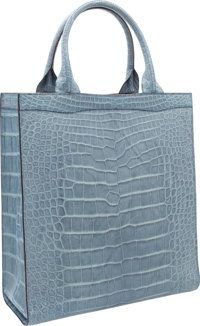 Valextra Matte Blue Alligator Punch Tote Bag. Very Good to.Excellent Condition. 13 Width x 14 Height x 5 Depth....