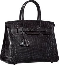Hermes Limited Edition 30cm Matte So Black Nilo Crocodile Birkin.Bag with PVD Hardware. N Square, 2010. Pristine.Condi...