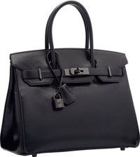 Hermes Limited Edition 30cm So Black Calf Box Leather Birkin Bag.with PVD Hardware. N Square, 2010. Very Good.Conditio...
