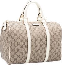 Gucci Brown White Monogram Coated Canvas Boston Bag..Excellent Condition. 13 Width x 8.5 Height x 7 Depth....